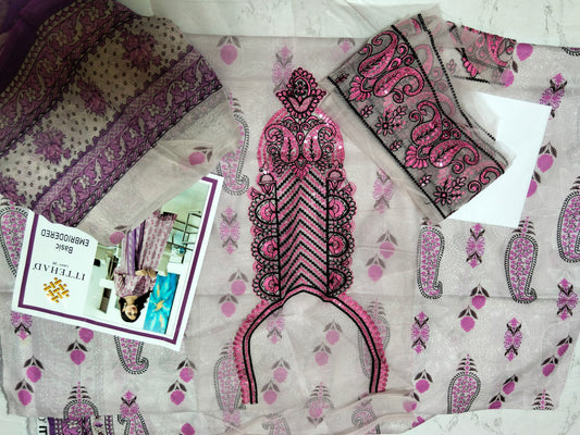 Sale Ittehad printed lawn 3pc with Embroidered patches