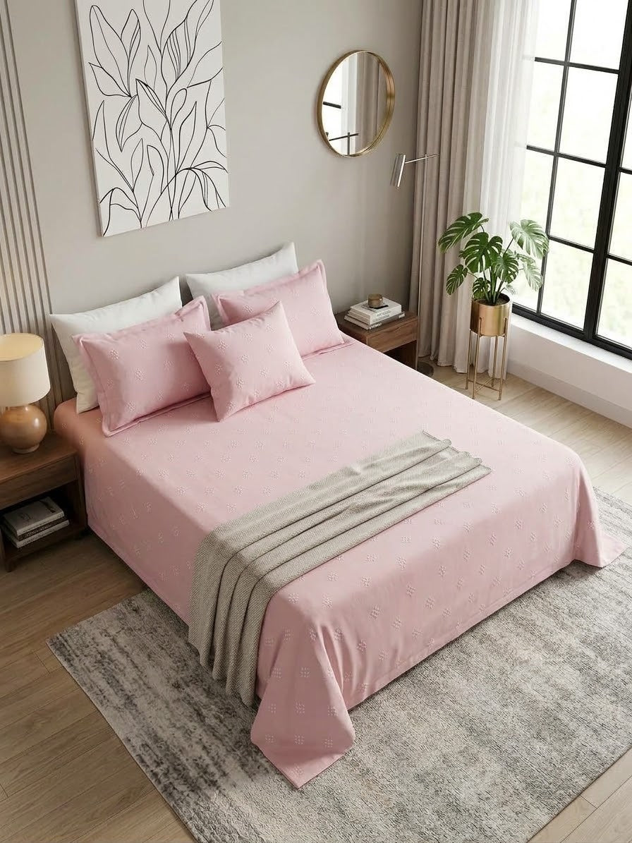 Bareeze home embroided cotton king size bedsheet with 2 pillow covers and 1 cushion cover