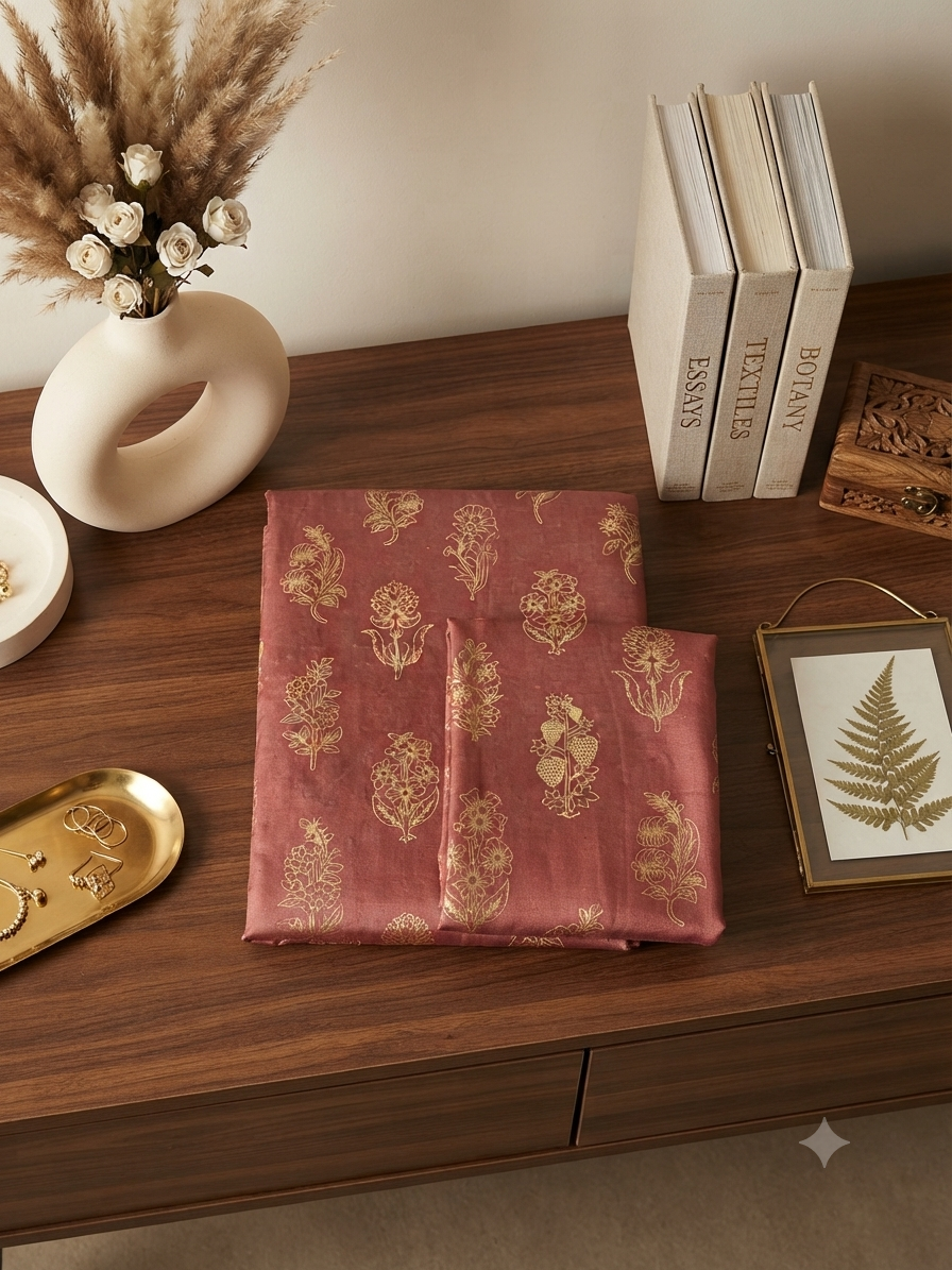 Block printed raw silk 2 pc