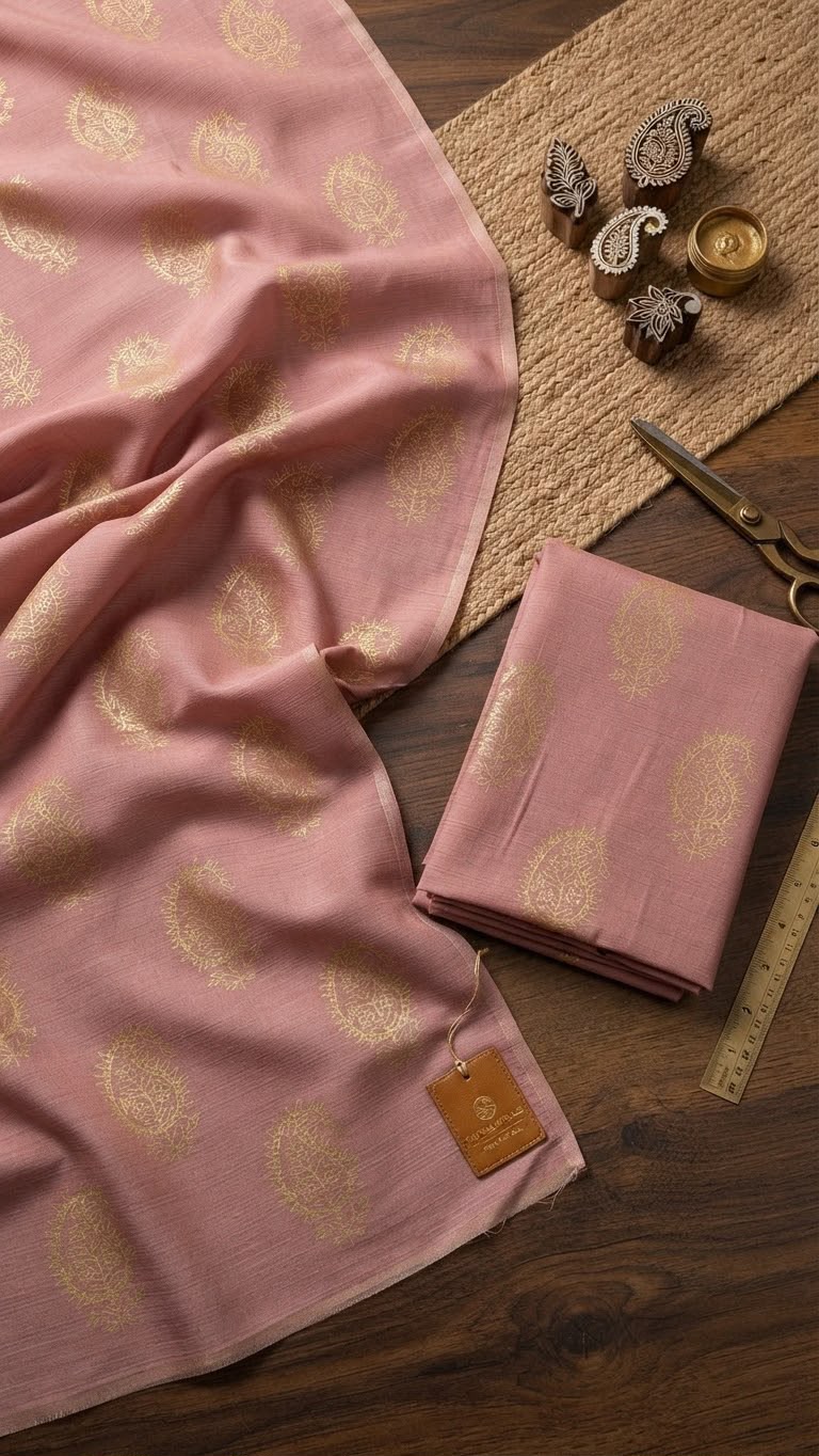 Block printed raw silk 2 pc
