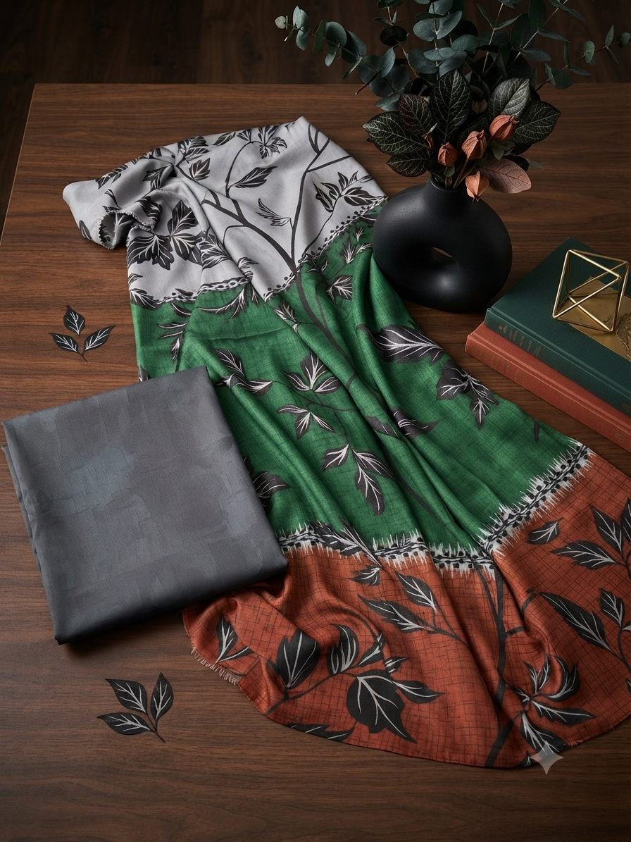 Sale Jazmine by baroque printed linen shirt and trouser with printed wool shawl winter 3pc