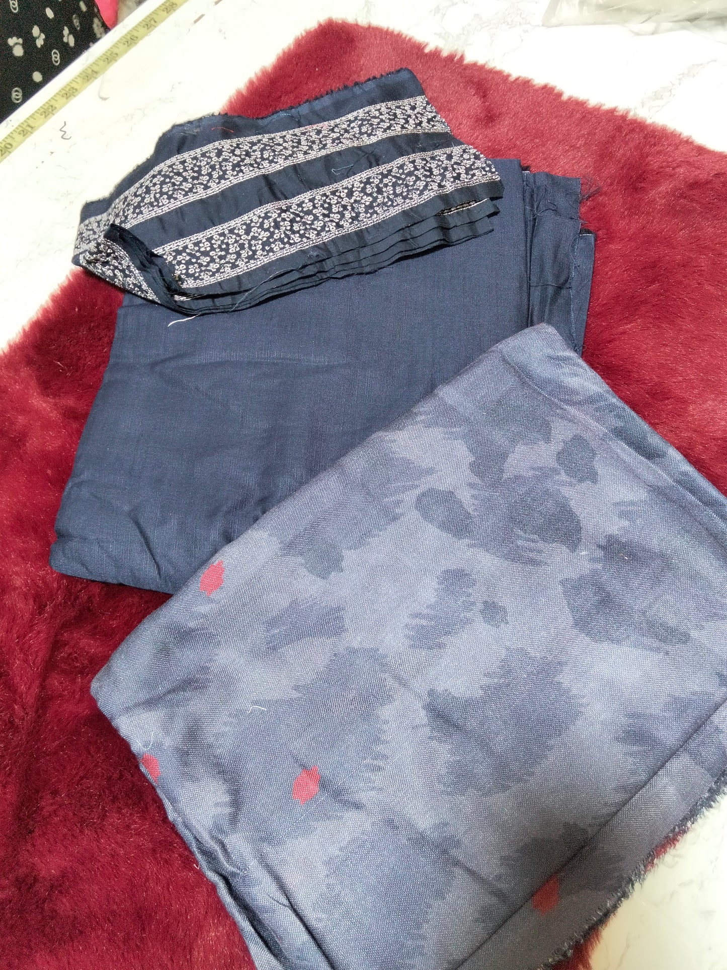 Sale baroque plain khadr shirt and trouser with printed wool shawl with embroided patche (winter)