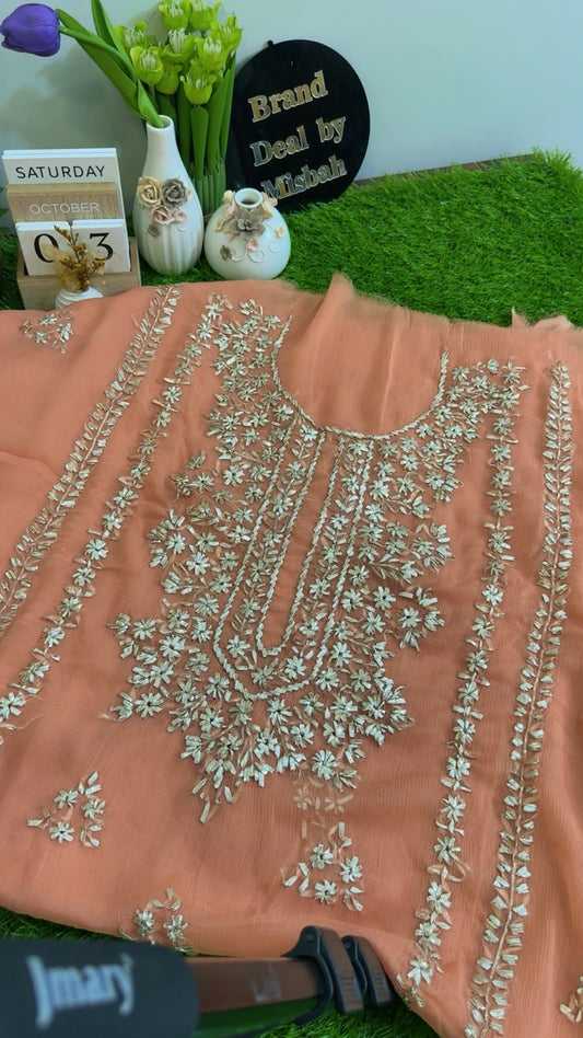 Luxury chiffon gotta work Shirt and Dupatta (M)